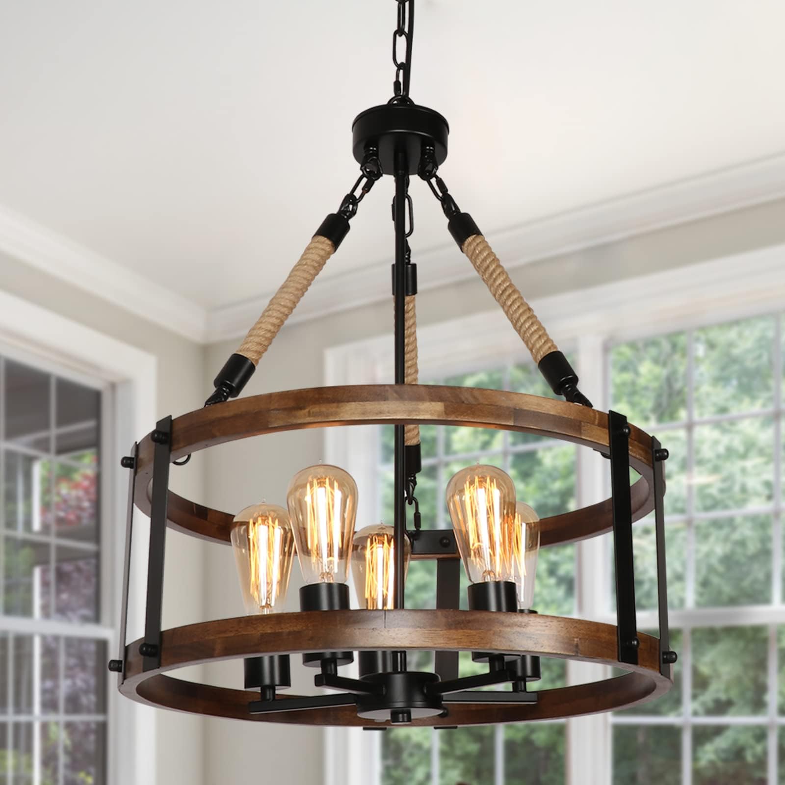 Rustic Wood Chandelier 5-Light for Dining Room
