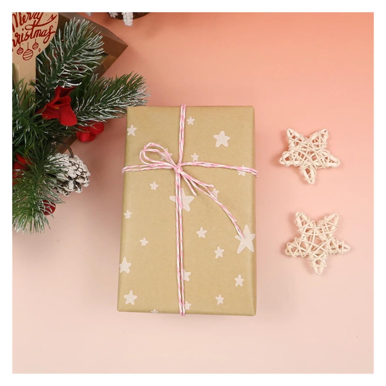 1 Rolle Geschenkpapier mit Sternenmuster, Geschenkpapierrolle for Weihnachten und Geburtstage, braunes Kraftpapier for Geburtstag und Weihnachten