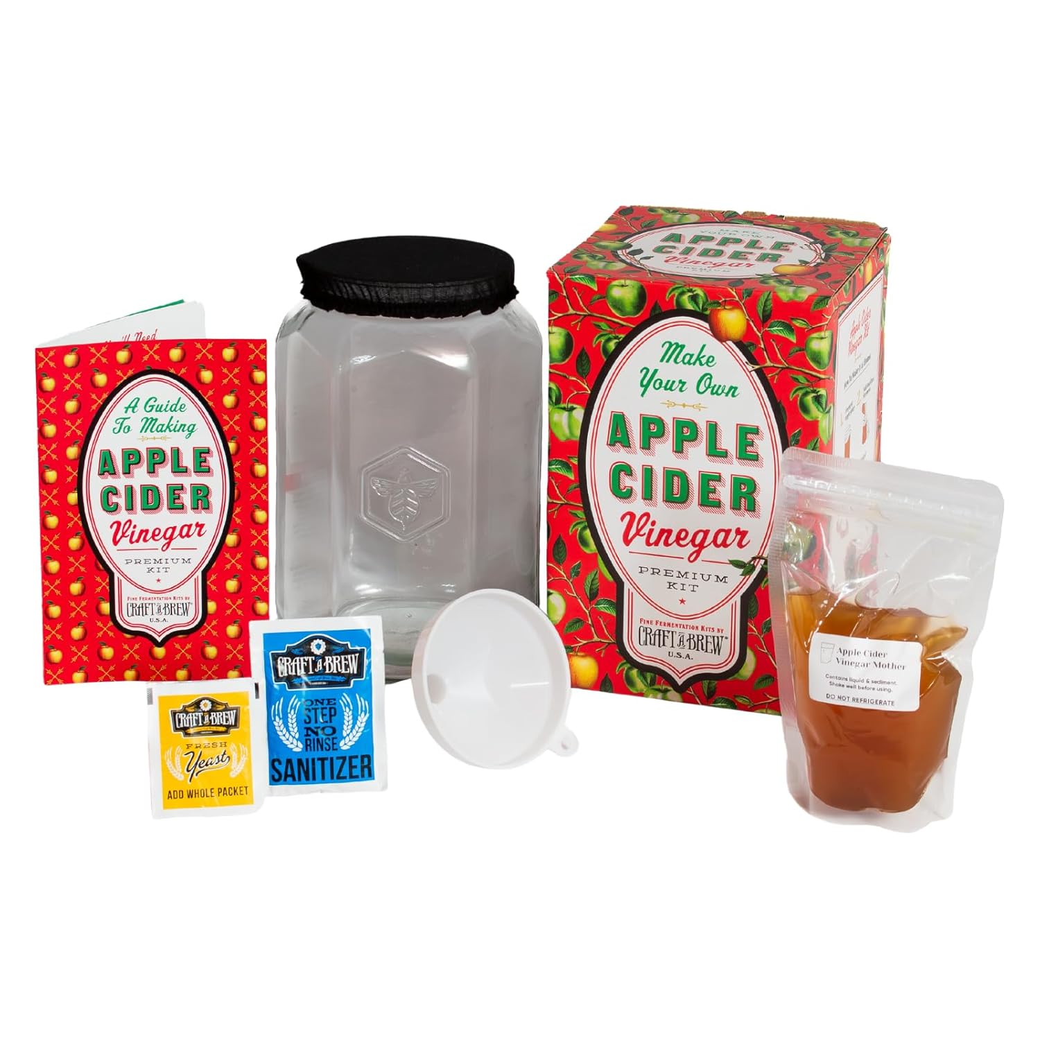 Craft A Brew - Apple Cider Vinegar Kit - With Apple Cider Vinegar Mother - Ingredients for Home Fermentation - Vinegar Making Supplies - Yields 1 Gallon