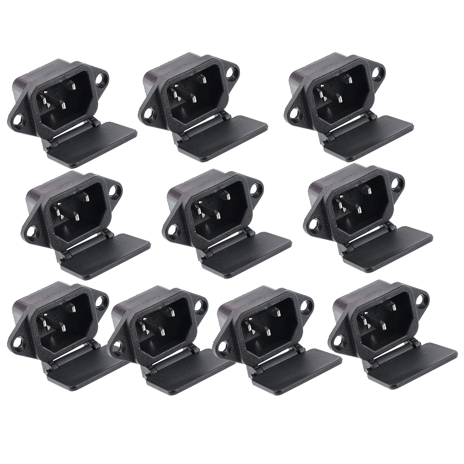 10Pcs IEC 320 C14 Panel Mount Power Connector Socket, Black, 3 Pin, 250V 10A, with Spring Cover, Screw Mount-image-42