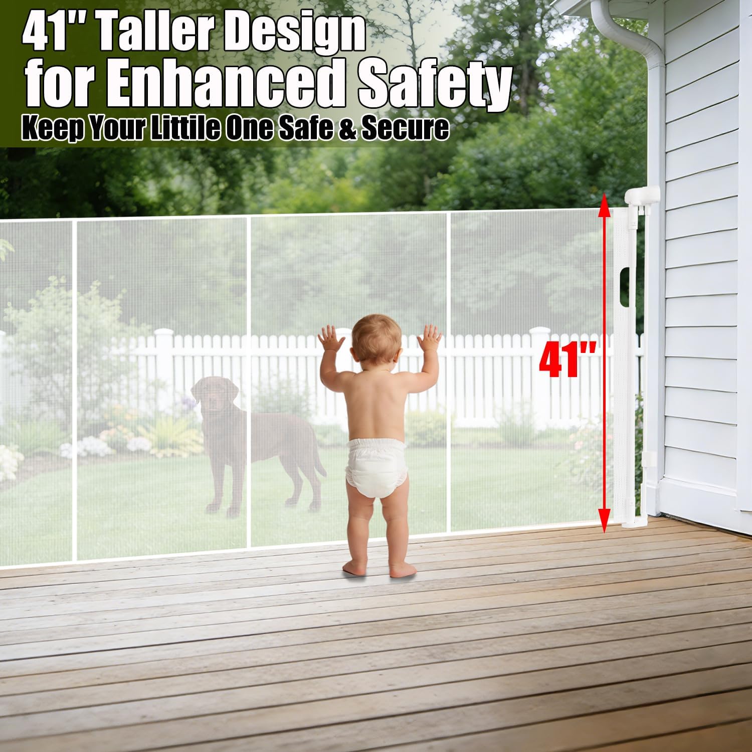 200" Retractable Baby Gates Extra Wide for Large Opening, 41" Extra Tall Retractable Dog Gate Pet Gates, Long Child Safety Mesh Gate with Fiberglass Rods for Stairs, Doorways, Hallways, Indoor/Outdoor