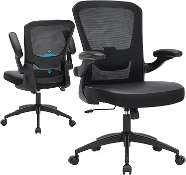 Heavy Duty Office Chair, 400lbs Ergonomic Desk Office Chair for Heavy People, Home Office Desk Chairs with Flip-Up Arms, Executive Computer Desk Chair with Adjustable Seat Height & Lumbar Support