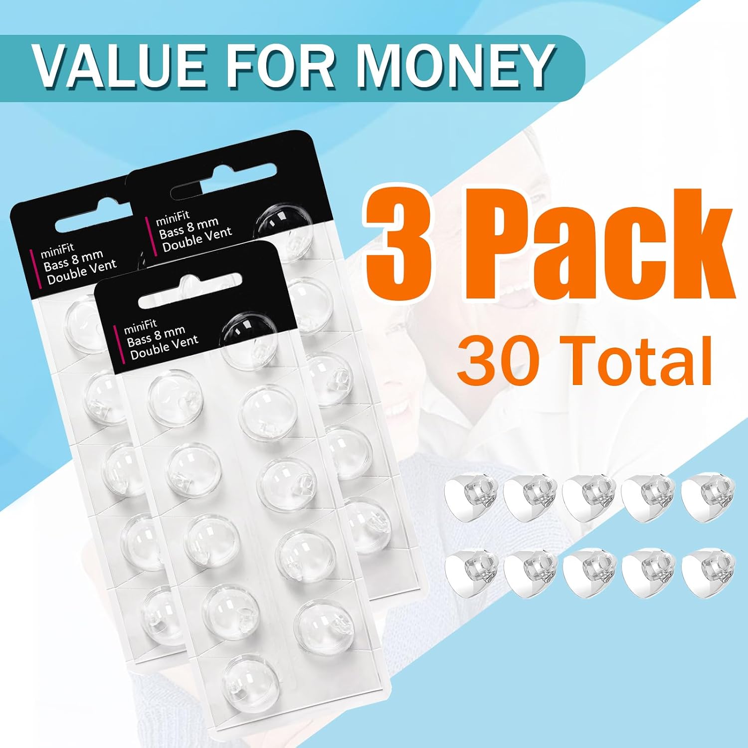 Double Vent 8mm-Hearing Aid Domes for Oticon Minifit, Oticon Hearing Aid Supplies, Replacements Parts Accessories Universal Oticon Domes for Hearing Aids Cleaning Kits (30 Pcs)