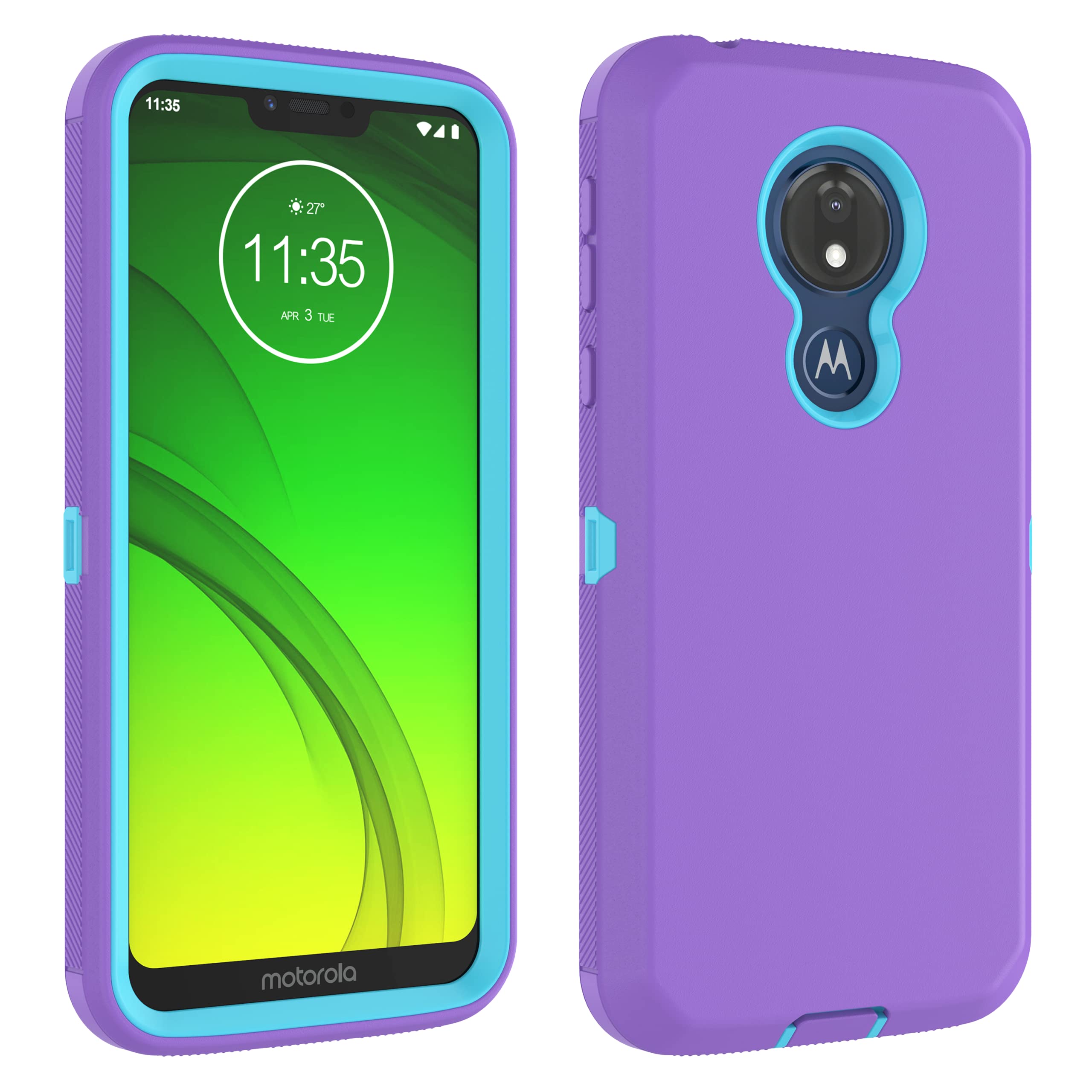 Thybx Moto G7 Power Case, Motorola G7 Supra/Moto G7 Optimo Maxx XT1955DL Case, [Drop Protection] Full Body Shockproof Grip Plastic Bumper TPU 3-Layers Durable Solid Phone Sturdy Hard Cover [Purple]