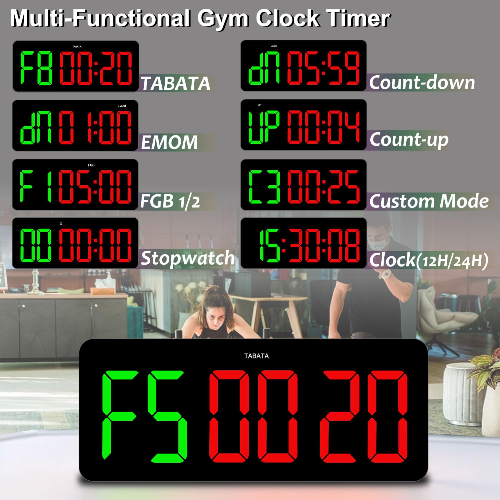 Orologio da palestra con timer per Tabata/FGB/EMOM, allenamento a intervalli con ampio display a LED, orologio digitale da parete con secondi, timer fitness con telecomando per aule, casa