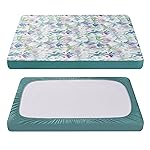 TILLYOU Pack and Play Sheet - Soft Quilted Crib Cover Pad, Toddlers Mattress Protector with 1\'\'-3\'\' Deep Pocket, Thick Play Yard Playpen Sheets, Crib Mattress Pad 39x27, Rainforest Elephant