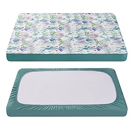 TILLYOU Pack and Play Sheet - Soft Quilted Crib Cover Pad, Toddlers Mattress Protector with 1\'\'-3\'\' Deep Pocket, Thick Play Yard Playpen Sheets, Crib Mattress Pad 39x27, Rainforest Elephant