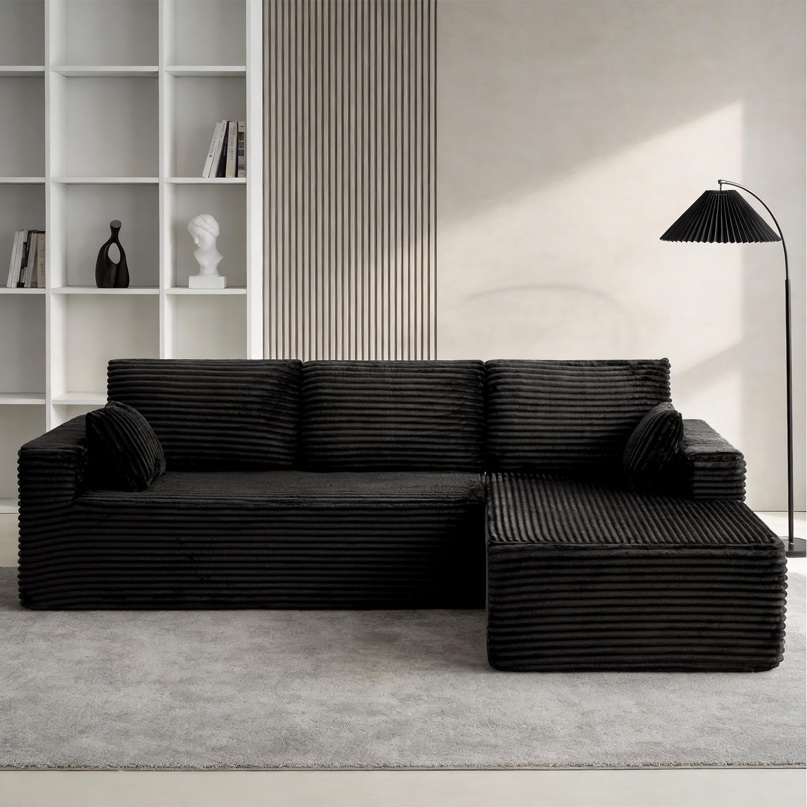 DUANDUAN 270cm Cloud Modularsofa mit L-Form Chaisenteil, Modernes Modulares Sofa mit Tiefsitz, Polster Couch für Wohnzimmer Schlafzimmer, Ohne Montage, Schwarz (Weicher Cordstoff)