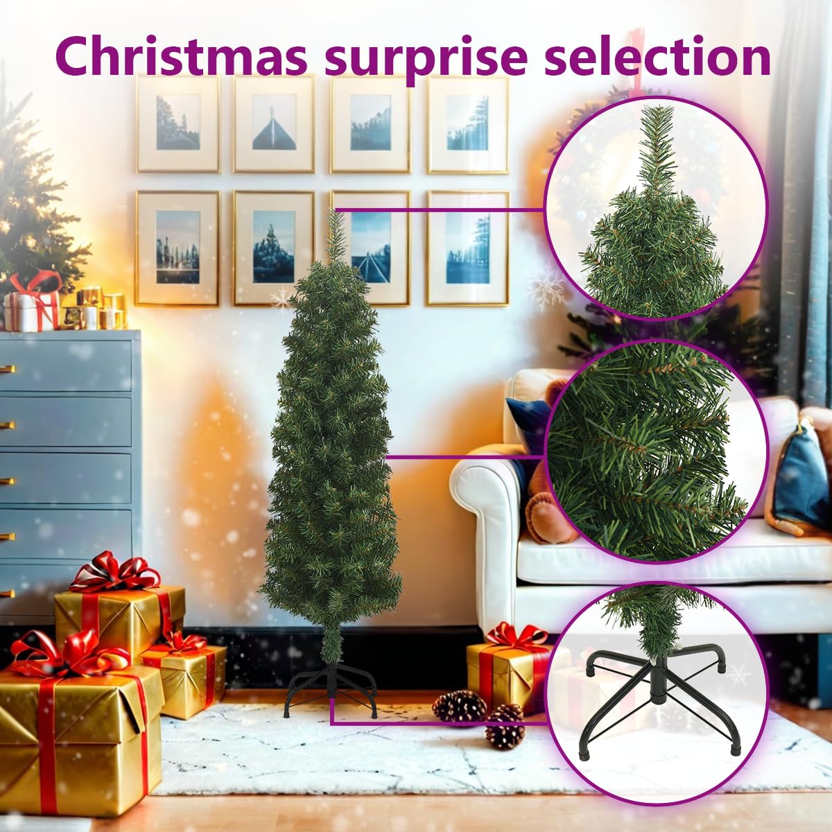 Sapin de Noël artificiel mince avec support vert 150 cm PVC
