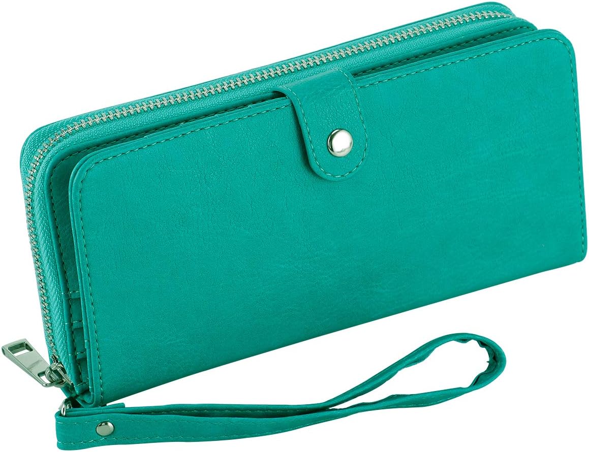 Women's Bifold Wallet Large Clutch Cellphone Purse Ladies Multi-Card Slot Wallet Passport Holder with Wristlet Strap