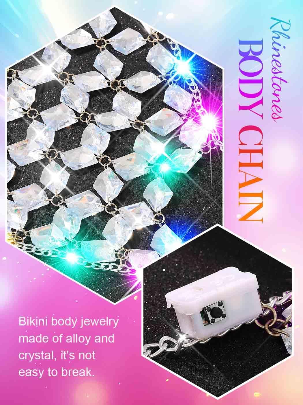BODIY Light Up Crystal Bra Chain top LED Rhinestones chest chain Sparkly Body Jewelry for Women