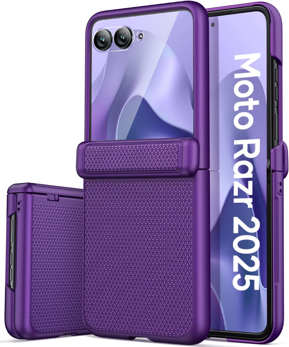 Vihibii for Motorola Razr 2025 Case with Hinge Protection & Front Screen Protector, Slim & Thin Non-Slip Texture Shockproof Drop Proof Full Protection Phone Cover Case for Moto Razr 2025, Dark Purple