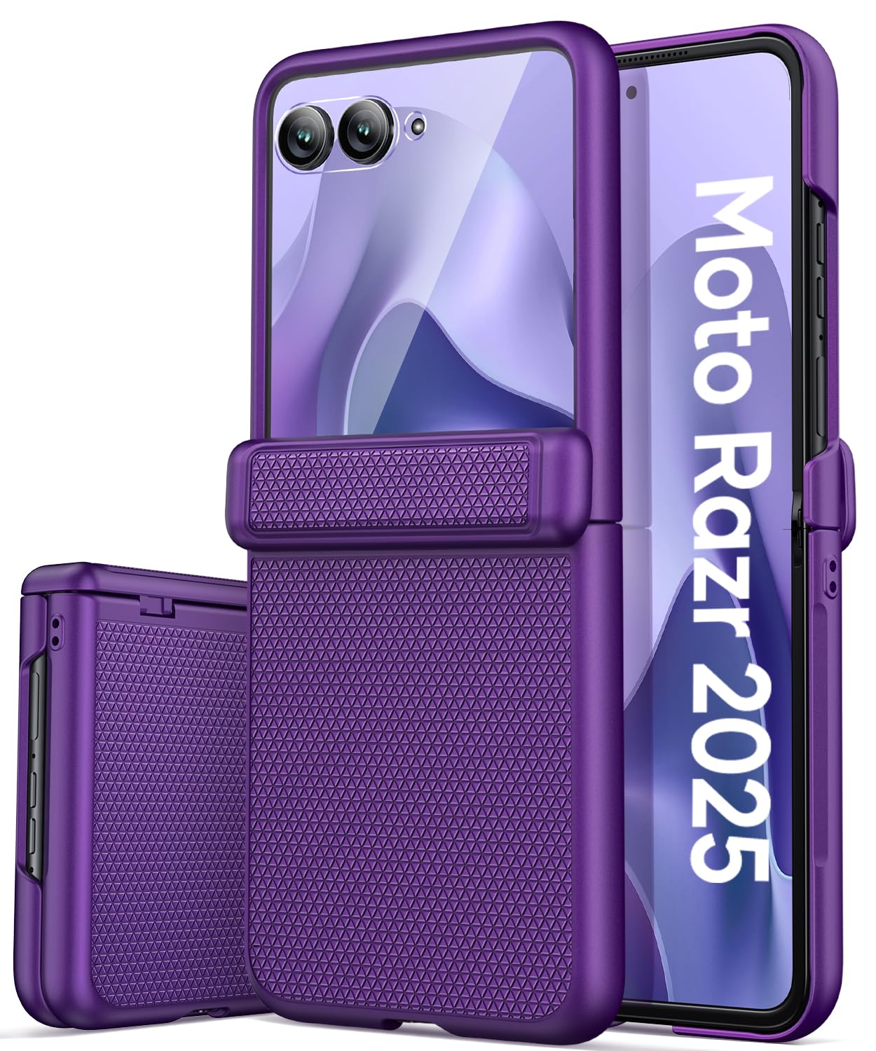 Vihibii for Motorola Razr 2025 Case with Hinge Protection & Front Screen Protector, Slim & Thin Non-Slip Texture Shockproof Drop Proof Full Protection Phone Cover Case for Moto Razr 2025, Dark Purple