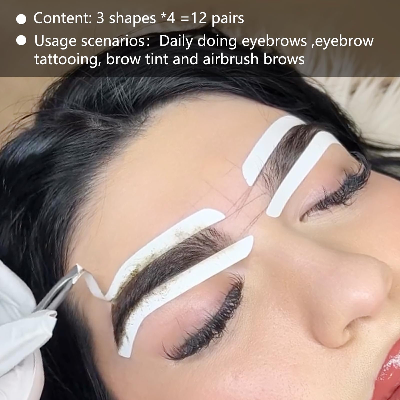 12 pares de pegatinas para dar forma a las cejas, plantillas adhesivas, cinta de forma desechable, sello de microblading para aerógrafo, guía de mapeo de cejas, plantillas semipermanentes de