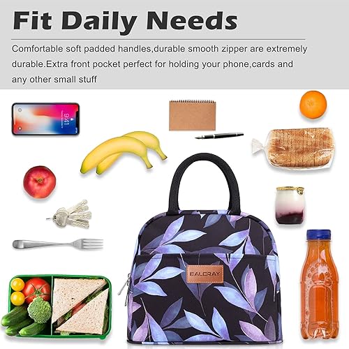 Miniatura 5 de BALORAY - Lonchera para mujeres y hombres, con aislamiento, para adultos, reutilizable, para el trabajo, picnic, escuela o viajes (hojas azules)