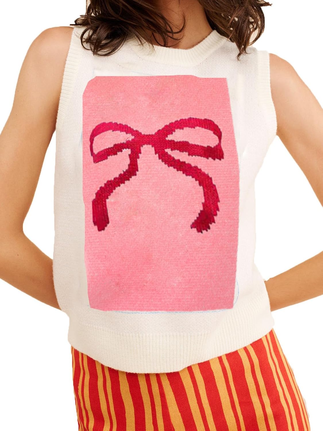 Women Cute Graphic Knit Sweater Vest Sleeveless Ribbed Knit Tank Top Lobster Print Summer Fall Streetwear