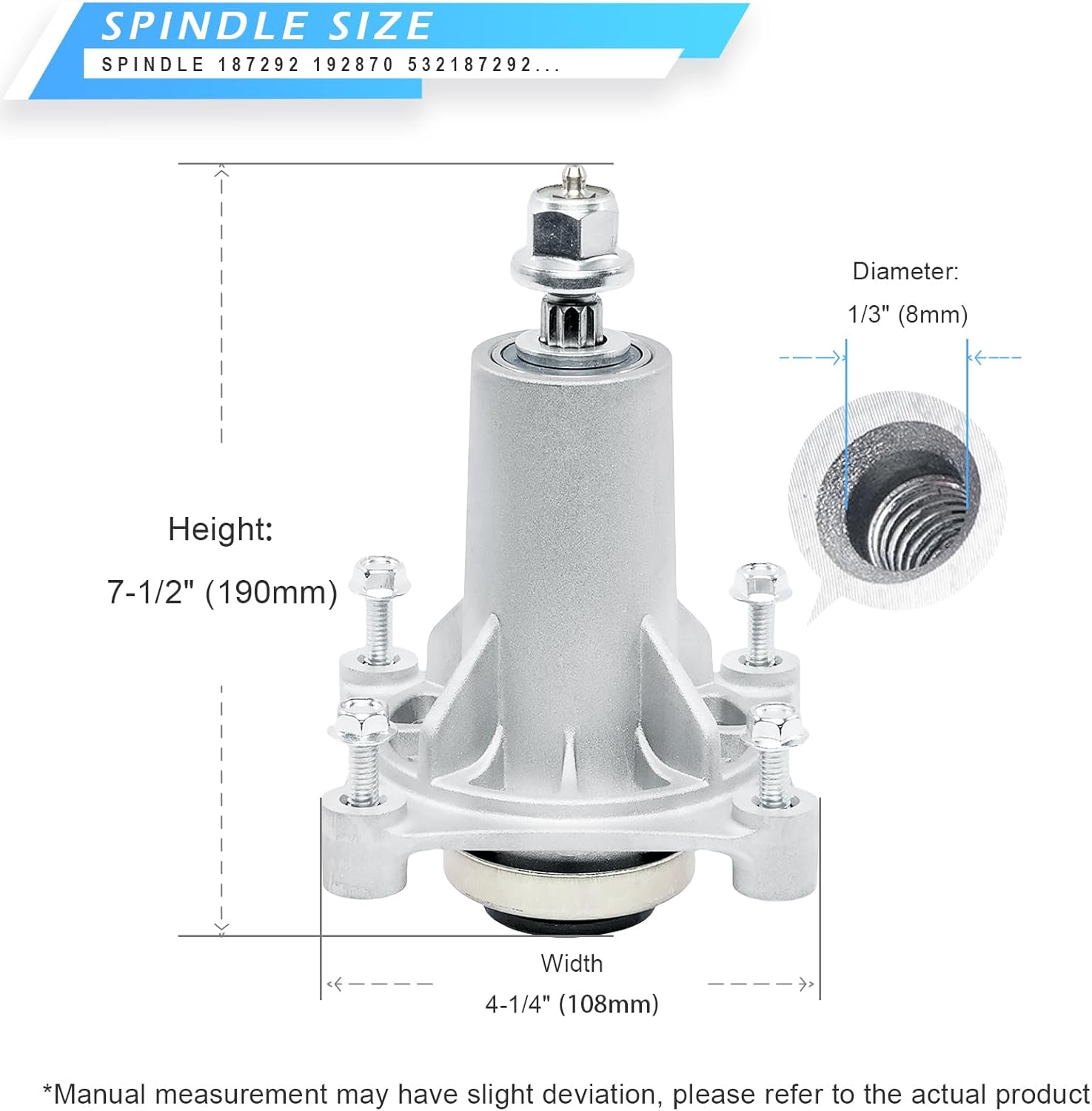 46" Mower Deck Spindle Be lt Kit for Hu sqvarna 2246LS 2346XLS YTH224T YTH20K46, 2 Spindle Assembly 187292 192870，2 Pu lley 195945 with 1 Be lt 21546607