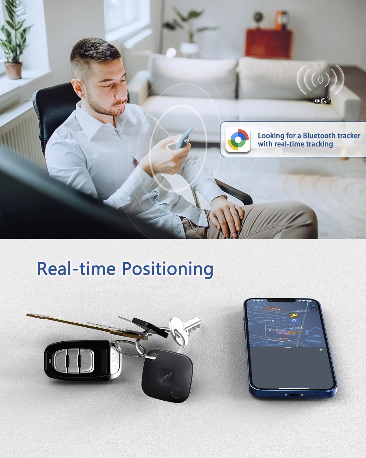 Real-time Positioning Air Tracker Tag(Only for Android, Not for iOS), Key Finder, Work with Google Find Hub, Tracker for Luggage, Backpack etc, 4 Pack Black - Image 4