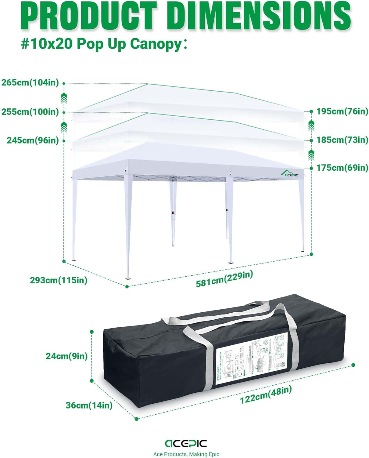 10x20 Pop Up Canopy Tent with 6 Removable Sidewalls, One-Push Center Lock Design, Commercial Grade Waterproof Party Gazebo, UV Protection Outdoor Event Shelter with Church Windows, White - Image 7