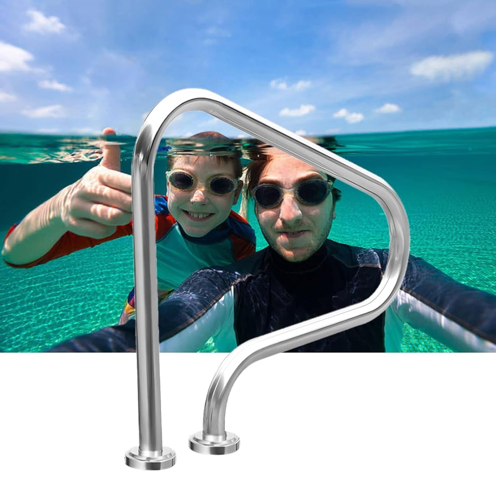 WMYWBYT Pool Handrail 304 Stainless Steel 3 Bend Swimming Pool Hand Rail Handle Stair Rails for Swimming Pool, Sloped Entry, Spa, Water Park