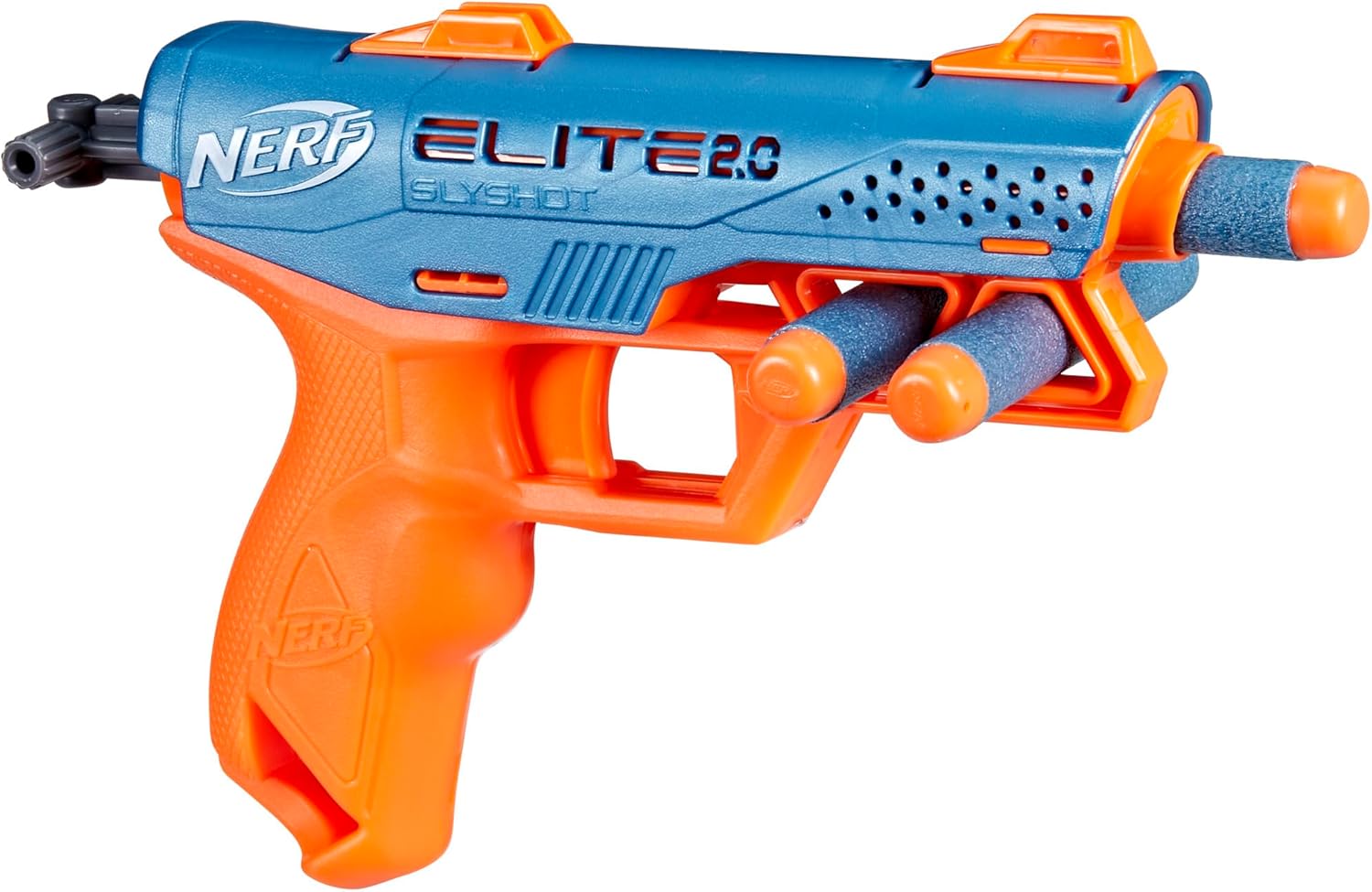 Nerf Elite 2.0 Slyshot Blaster, 2 Dart Storage, 3 Nerf Elite Darts, Pull to Prime Handle, Toy Foam Blaster for Outdoor Kids Games