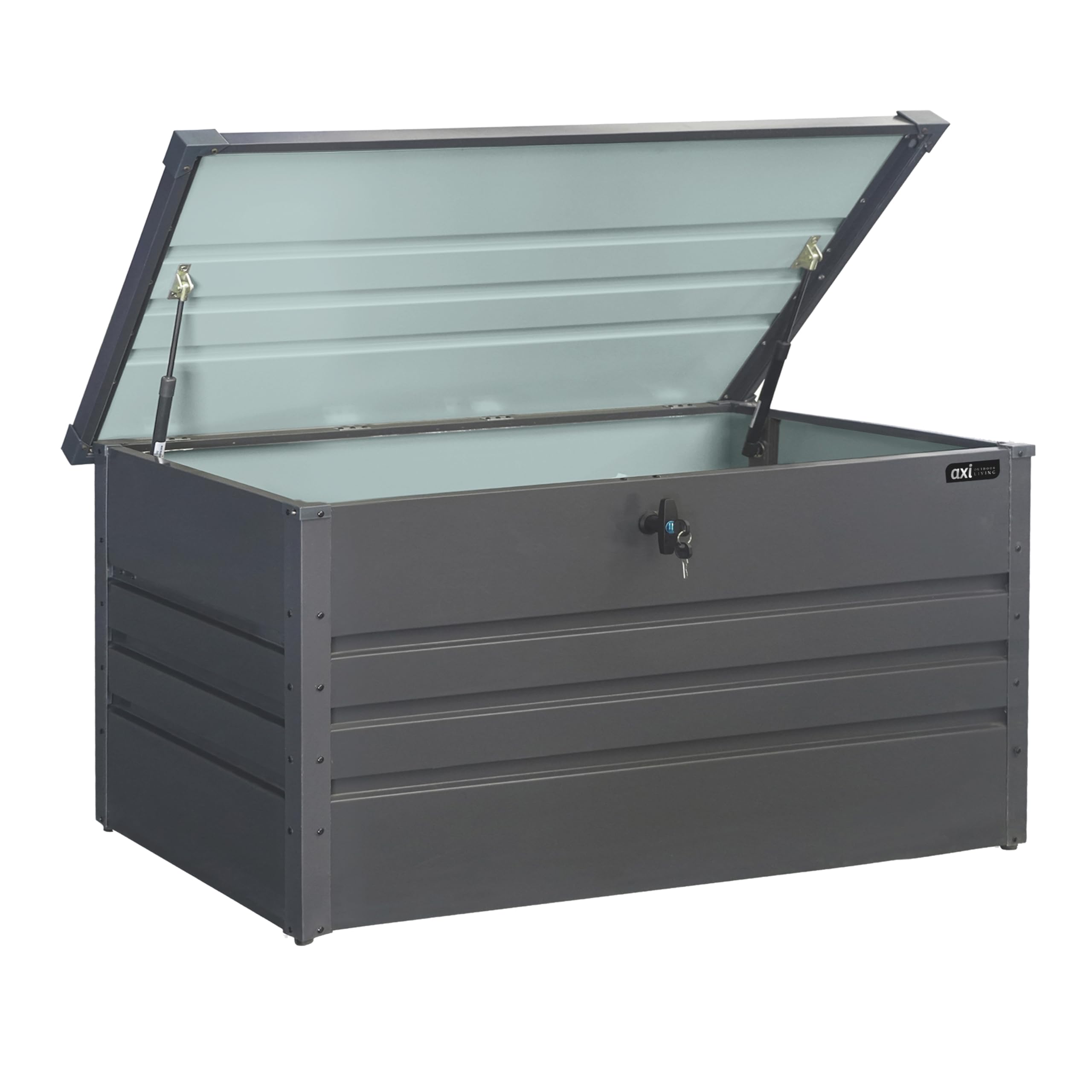 Coffre De Jardin En Métal 400L Anthracite 132X60X62Cm AXI Miles Rangement Extérieur Avec Fond Et Serrure