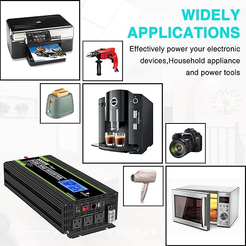 Miniatura 41 de Novopal Inversor de corriente de onda sinusoidal pura de 1000 W, convertidor de corriente de 12 V CC a 110 V/120 V CA, 4 salidas de CA, inversor