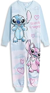 Mono Azul Claro con Cremallera de Stitch y ángel para niña de Lilo & Stitch | Ropa de Dormir y para Estar en casa de Microfibra de Manga Larga | Pijamas Suaves para niños | Merchandising