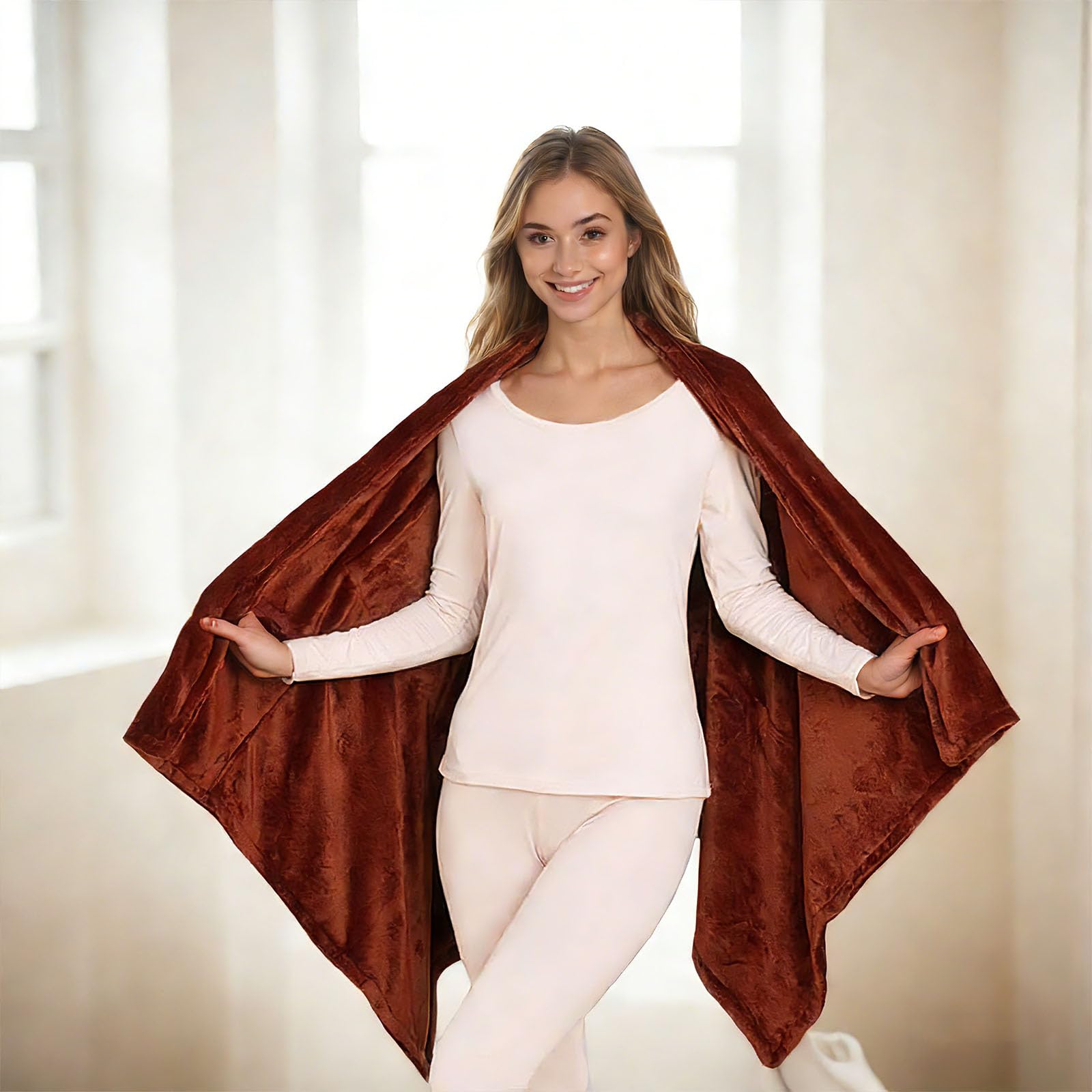 Coperta poncho indossabile per donne e uomini, 149,9 x 78,7 cm, in pile di flanella, scialle avvolgente, morbida coperta per sedia da ufficio