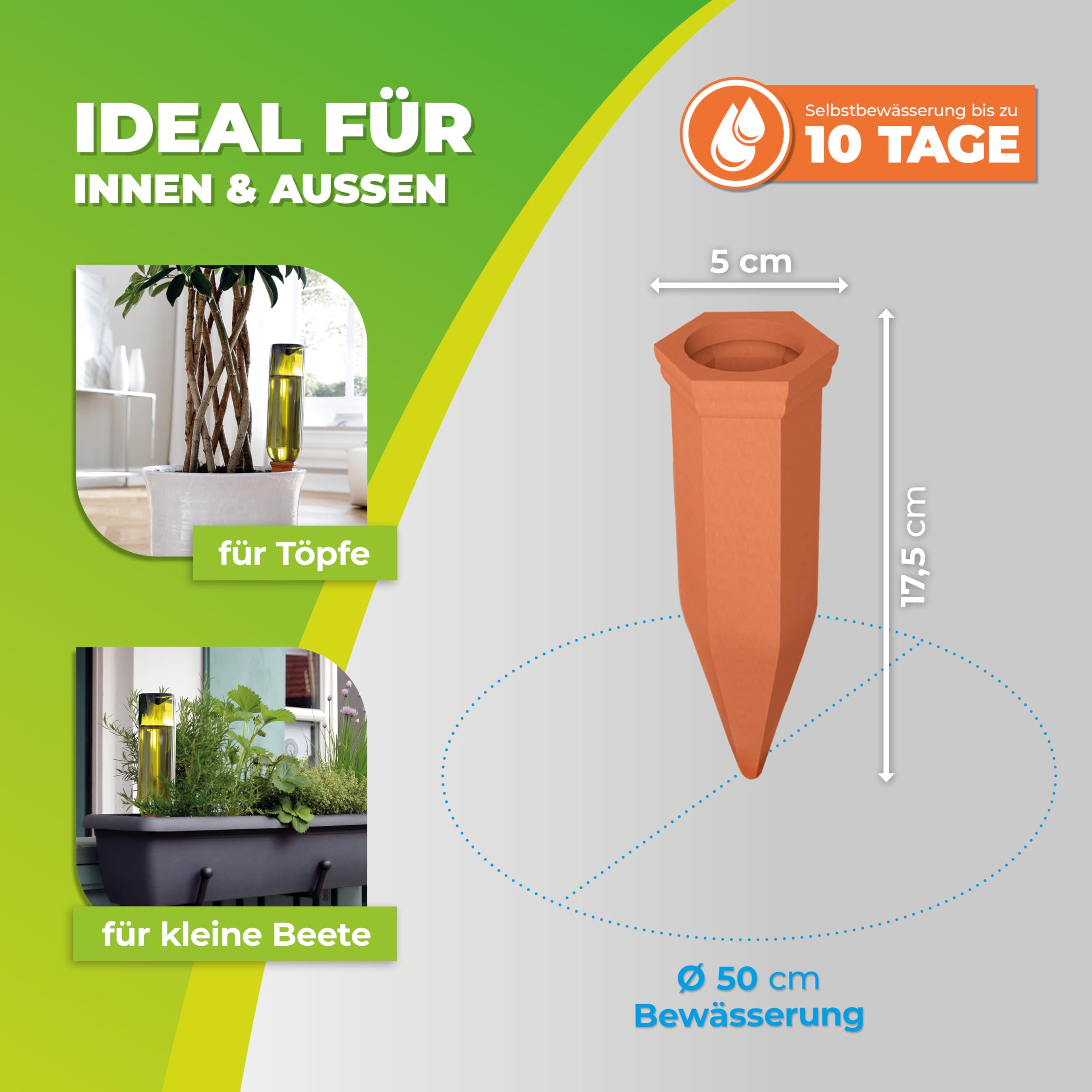 BioGreen 4er-Set Bewässerungssystem Hydro Wine für Balkon- und Kübelpflanzen | Gießkegel aus Ton passend für Weinflaschen I Wasserspender für Topfpflanzen | kein Übergießen und Austrocknen
