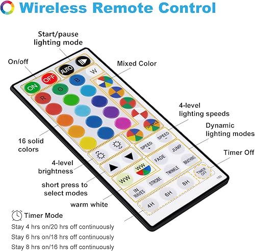 Miniatura 7 de Guirnalda de luces USB con enchufe USB de 33 pies, 100 luces LED con control remoto, luz blanca cálida que cambia de 20 colores, luces parpadeantes