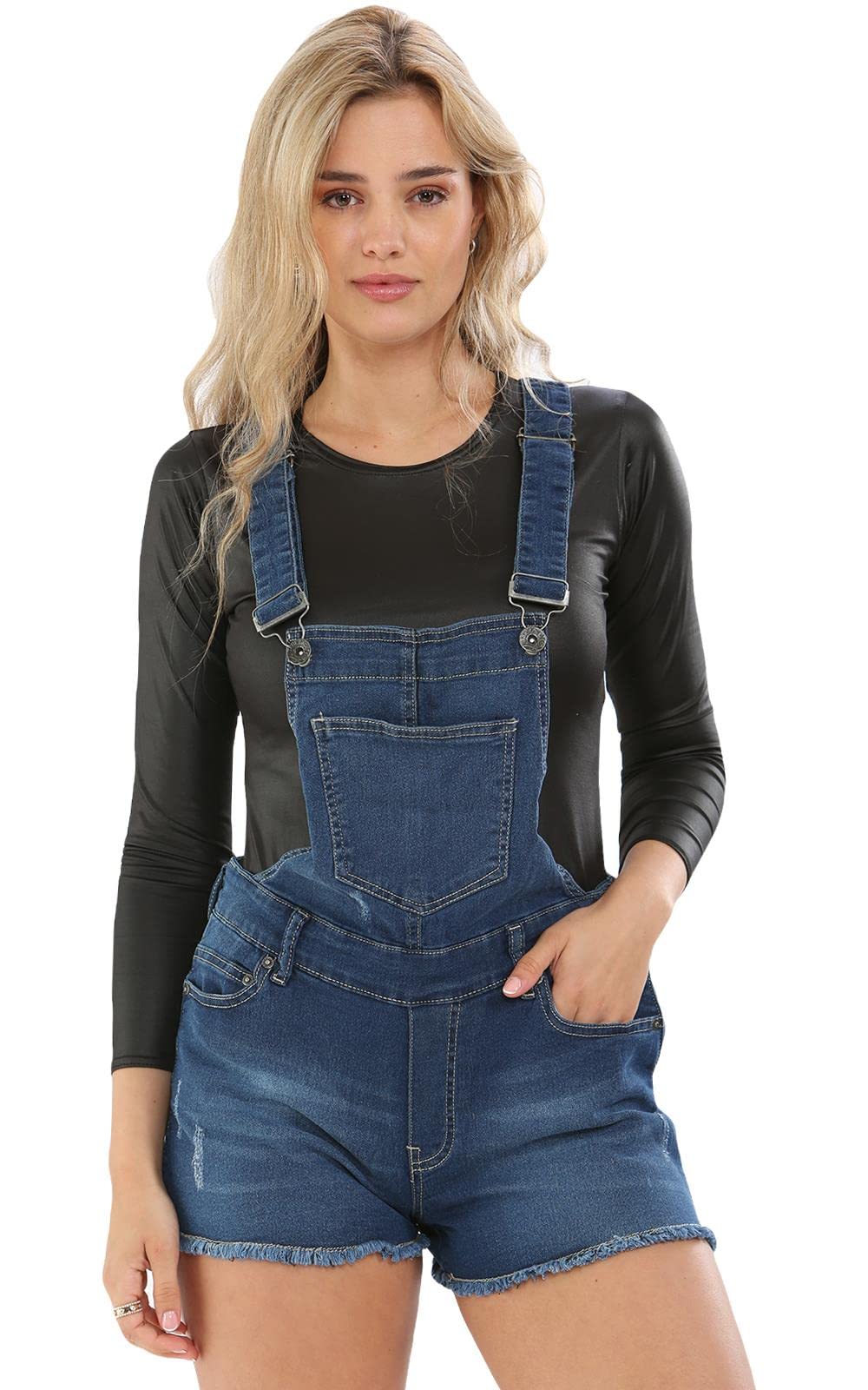 Men's Mid Wash Ladies Stretchable Braces Dungaree Shorts Uk 10