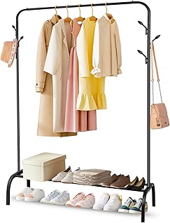 SKY-TOUCH Multipurpose Clothing Garment Rack with Bottom Shelves