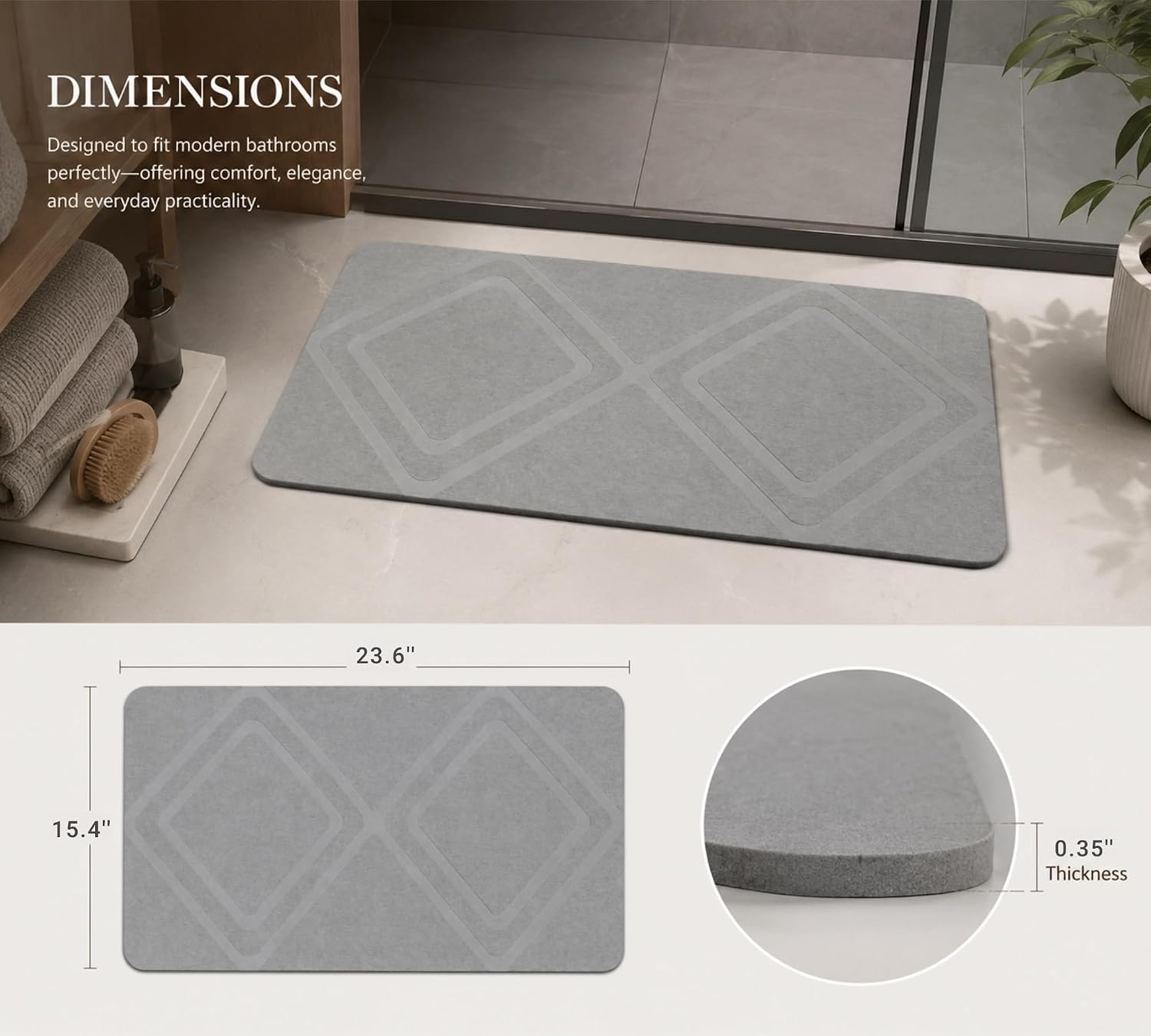 Stone Bath Mat for Bathroom, Non-Slip Modern Diatomite Bathmat image 4