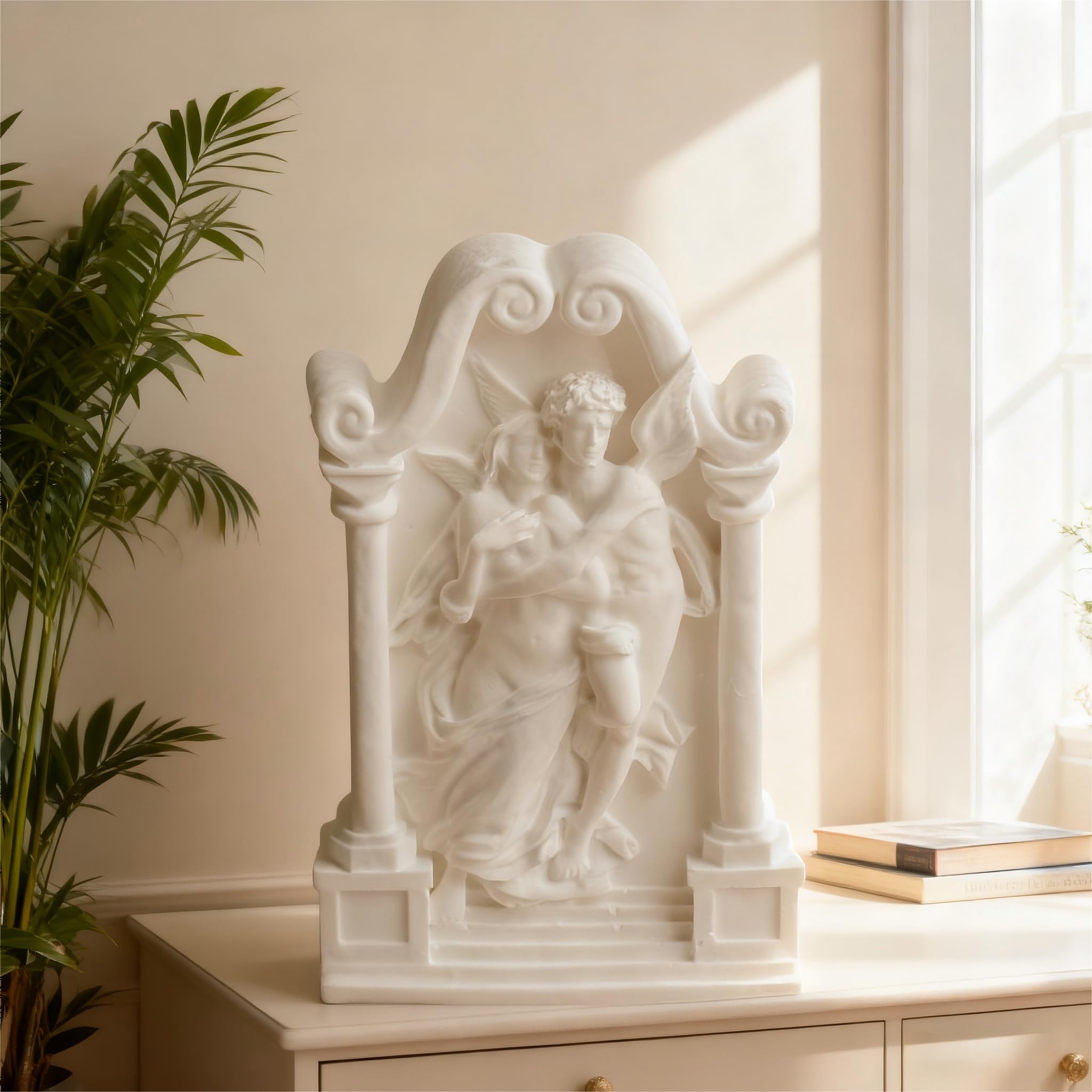 Romantic Angel Couple Plaster Statue 4.3 Inch White Greek Style Sculpture Figurine Home Decor Art Shelf Accent Gift