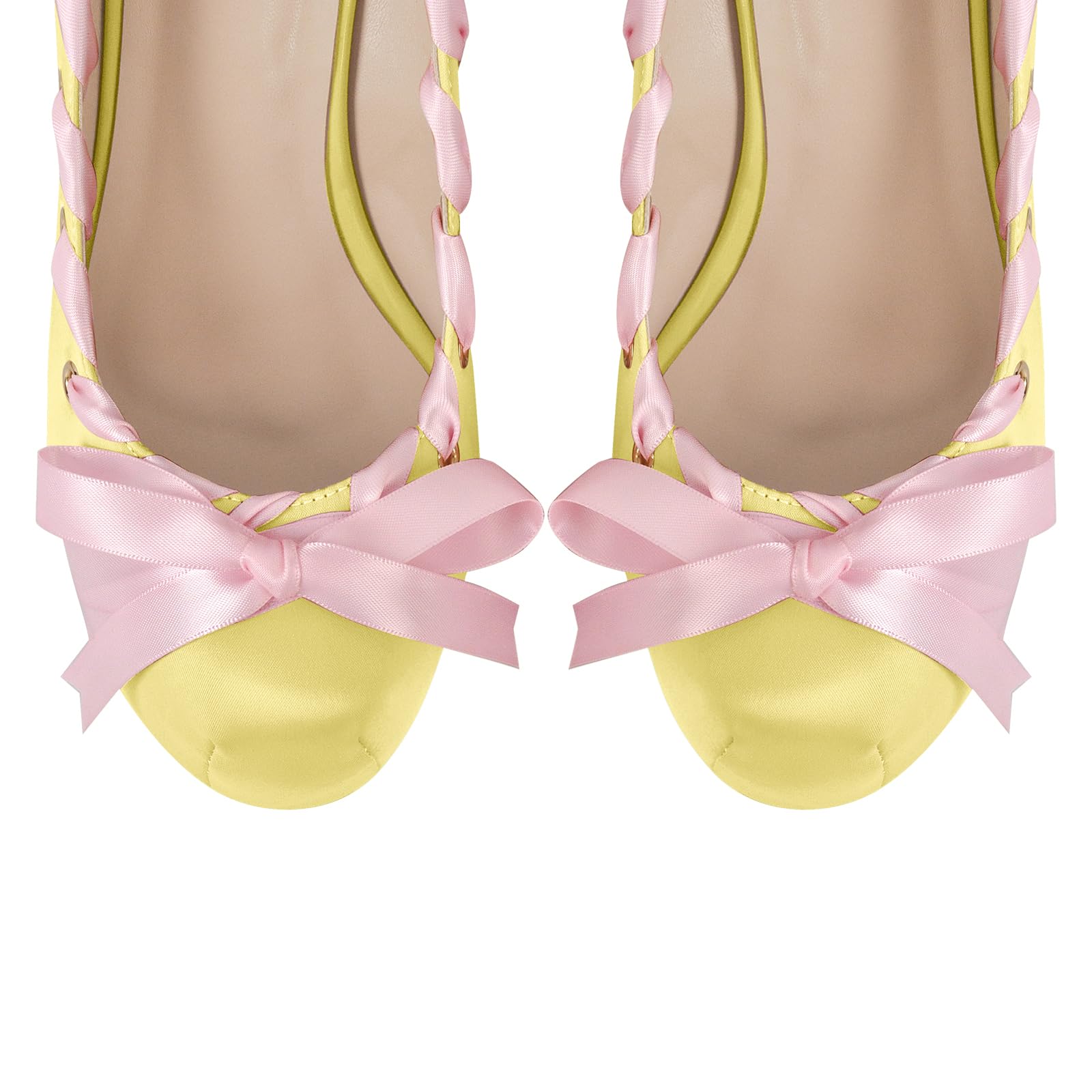 onlymakerheels Platform Heels Chunky Bow Ribbon Pumps: 9 Yellow