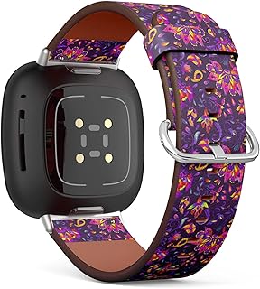 CJBROES Replacement Leather Watch Band, Compatible with Fitbit Versa 3 and Fitbit Sense of Wristband Bracelet Accessory - Paisley Watercolor Floral Tile