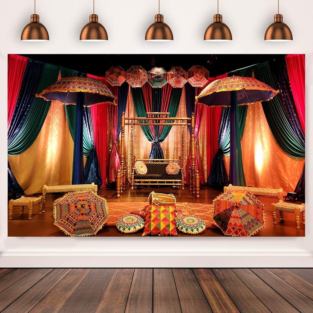 TYOOFD India Pooja Backdrop Ganpati Puja Traditional Holiday Culture Ritual Photography Background Family Hindu Indian Wedding Anniversary Decor