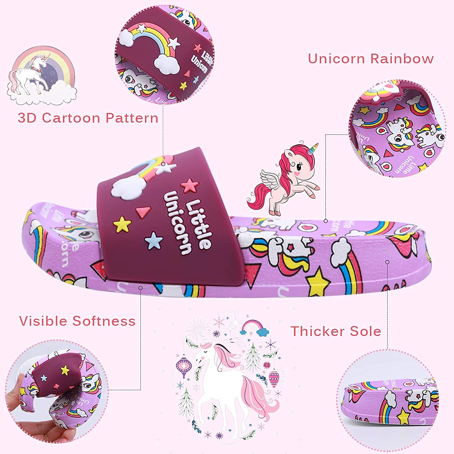 Chanclas para Niñas Sandalias de Baño Antideslizantes Unicornio