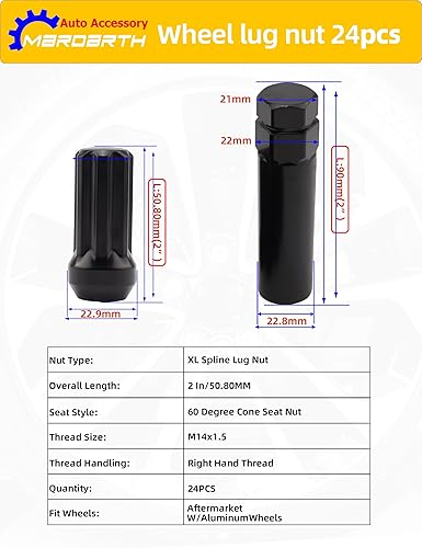 Miniatura 3 de Tuercas de rueda de 0.551 in x 1.5 7 Tuercas para Llantas de Carros para 6 lengüetas, asiento cónico abombado, extremo cerrado con 1 llave de