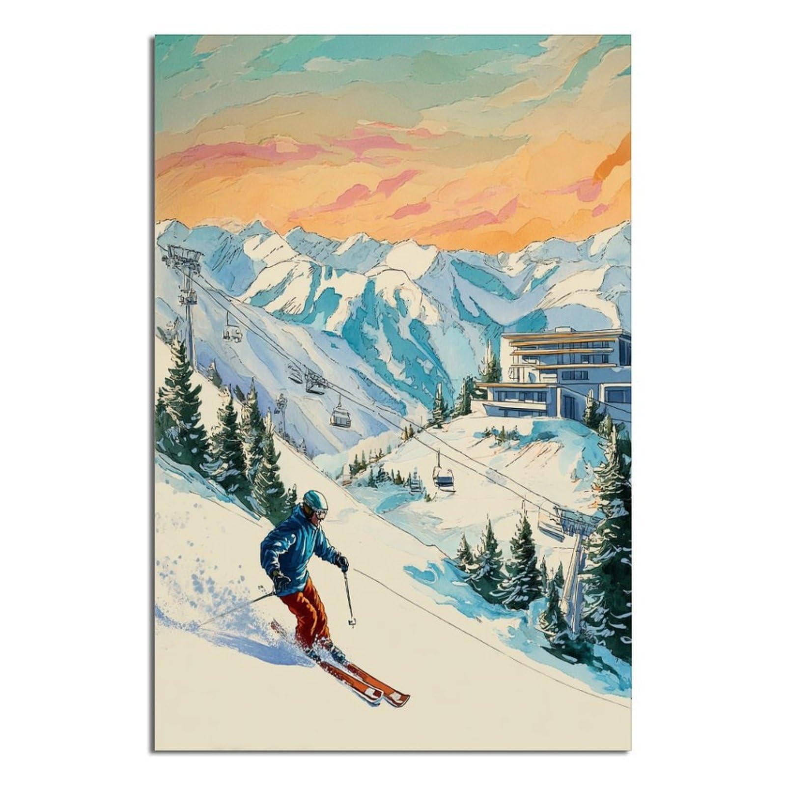 Sölden Austria Ski Posters 24x36inch(60x90cm) Vintage Watercolor Canvas Art
