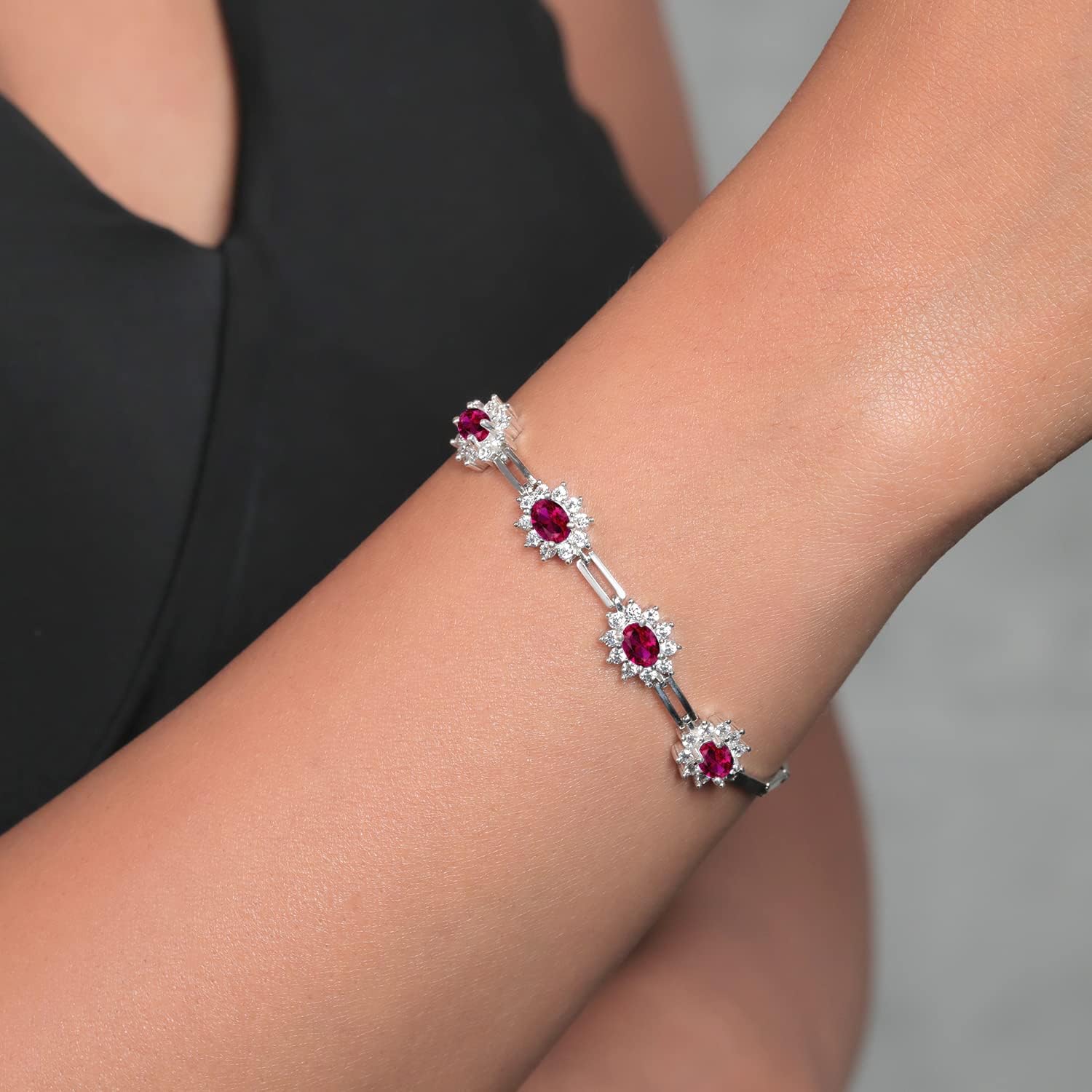 Gem Stone King 2.36 Cttw Red Created Ruby Tennis Bracelet For Women | 925 Sterling Silver | 7 Inch With 1 Inch Extender