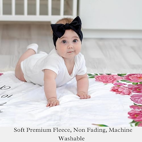 Miniatura 4 de Manta floral de hitos para niñas, incluye diadema, marco y tablero personalizado, manta de hito mensual para niña, 50 x 40 pulgadas