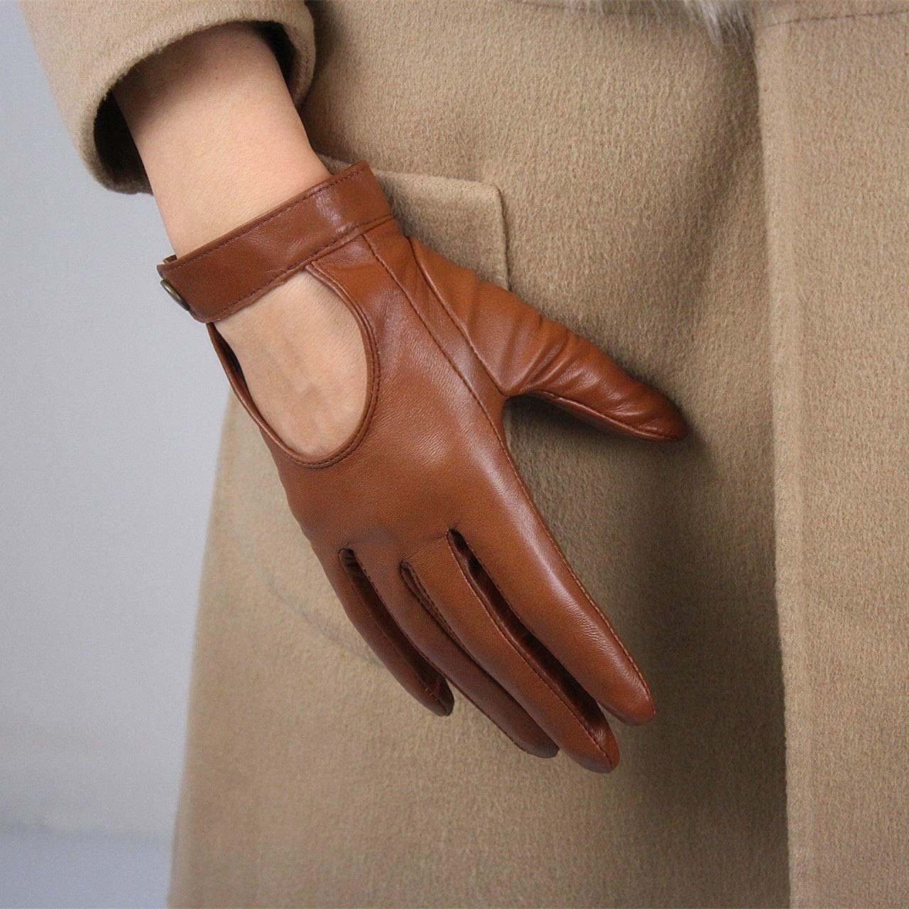 DooWay Leather Driving Gloves for Women Genuine Sheepskin Cosplay Costume Motorcycle Gloves - Image 8