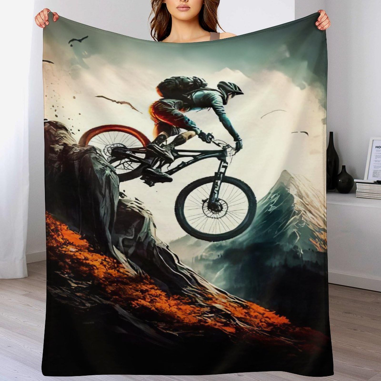 Couverture vélo de montagne plaid douillet en flanelle contre le froid du soir