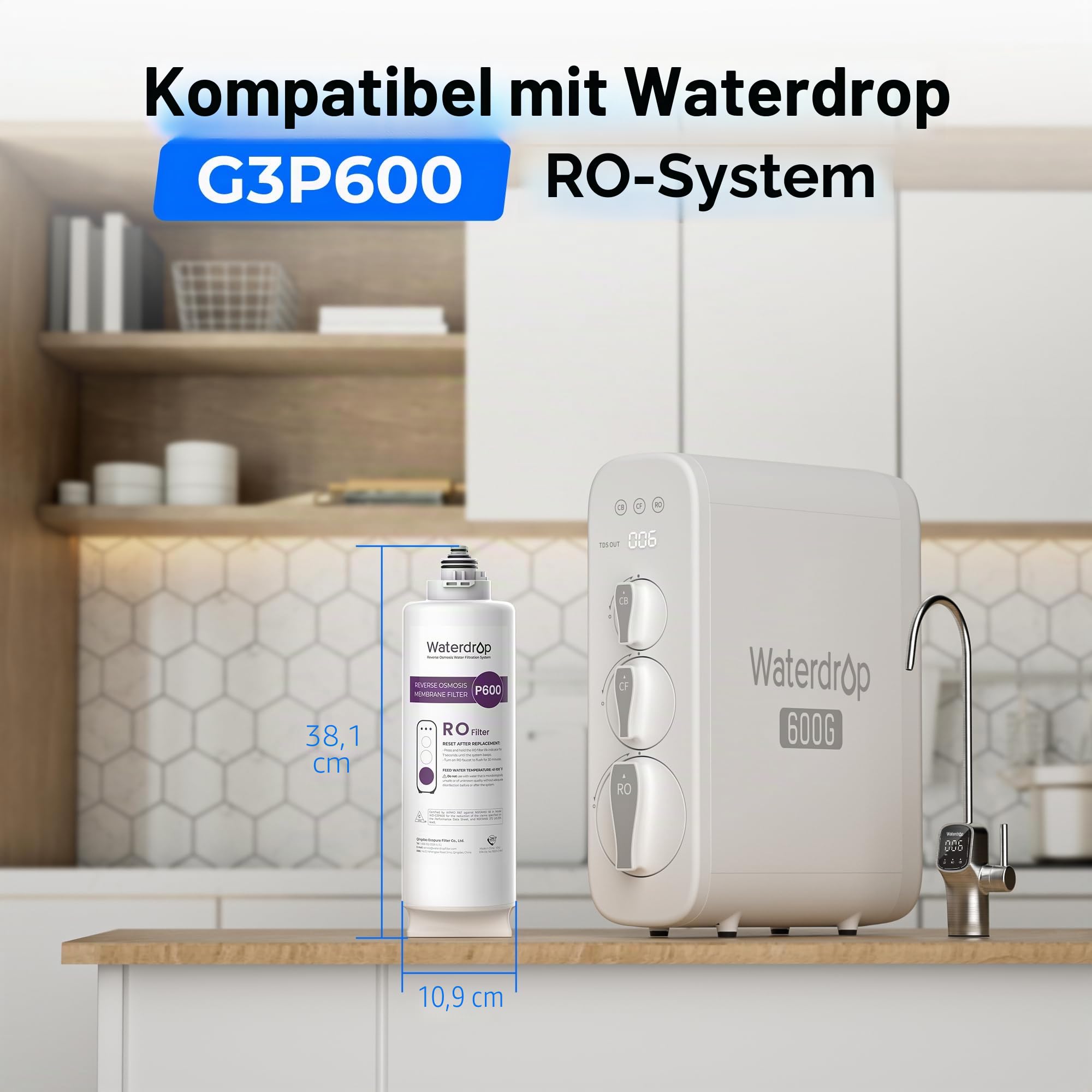 Waterdrop WD-G3P600-RO Filter, NSF-zertifiziert, Ersatz für WD-G3P600 Umkehrosmoseanlage, 2 Jahre Lebensdauer