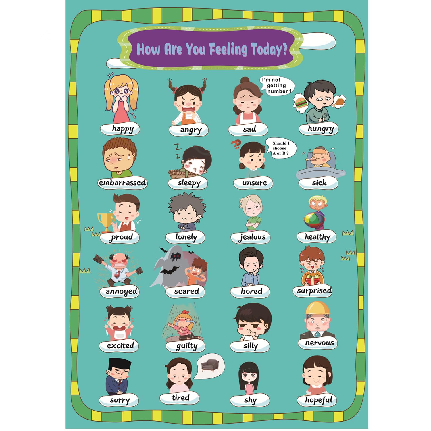 LUGMAZU "How are You Feeling Today?" Educational Preschool Feeling Posters for Classroom Wall, Emotion Poster Perfect for Toddler and Kid, for Bulletin Board Borders Classroom Decorations - 16" x 24"