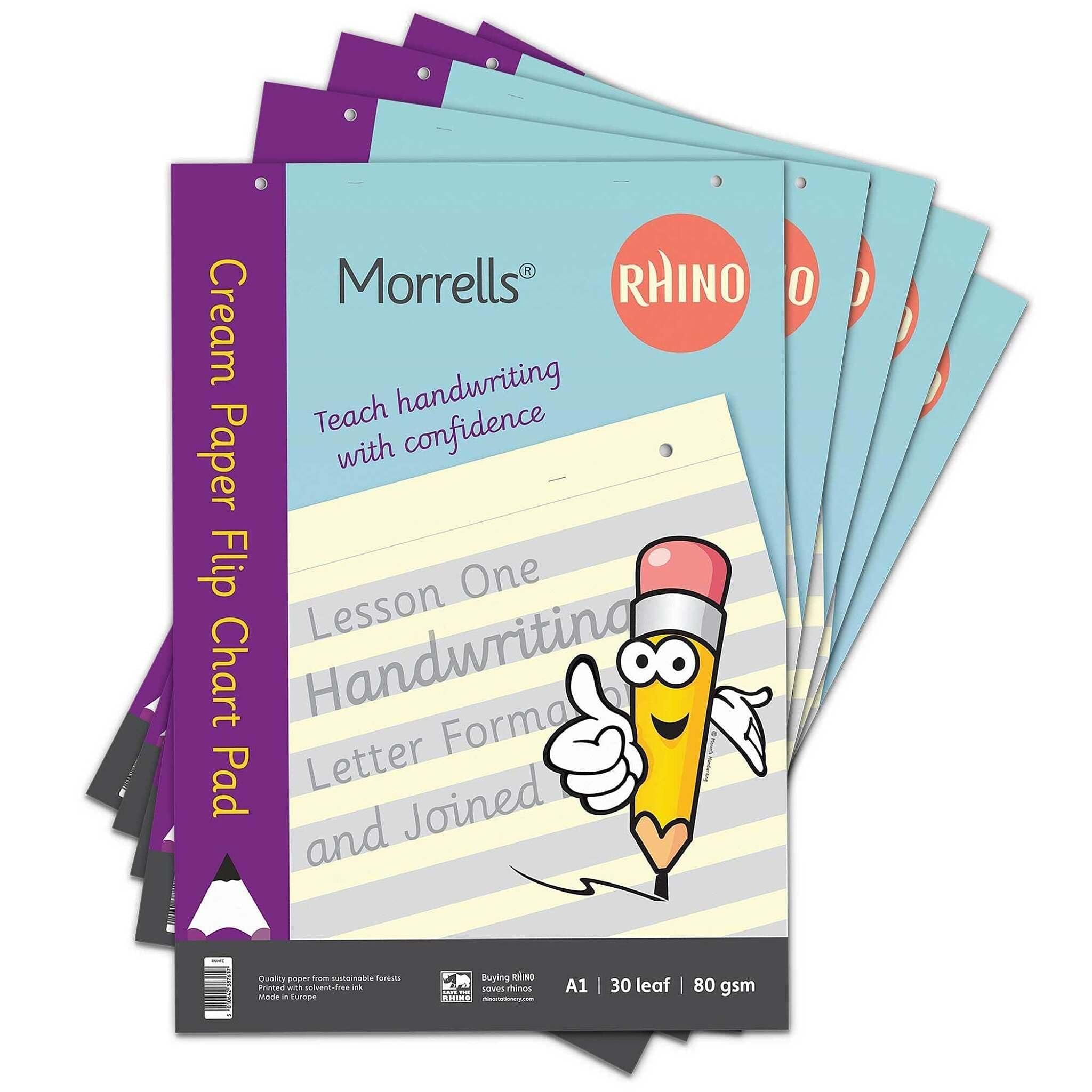 Rhino/Morrells A1 Flip Chart Cream Paper Pad, 60 Page/Alternating Shaded and Plain Ruling, 5 Pack, 30 Leaf, Office & School Stationery Supplies