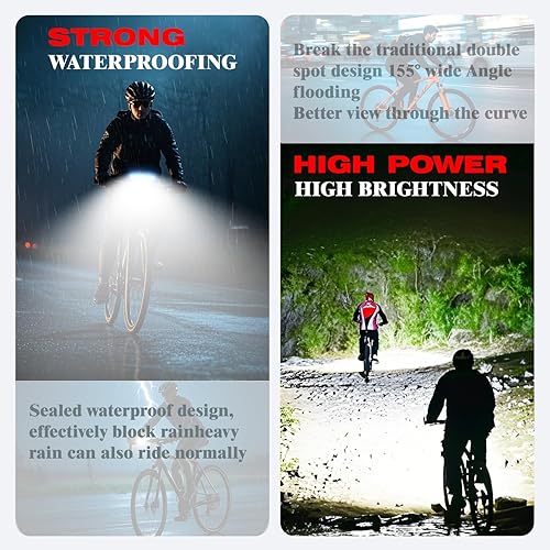 Miniatura 4 de Faro de bicicleta recargable impermeable con bocina, 9 LED y 7 modos, IPX5 impermeable, batería de larga duración con pantalla de alimentación,