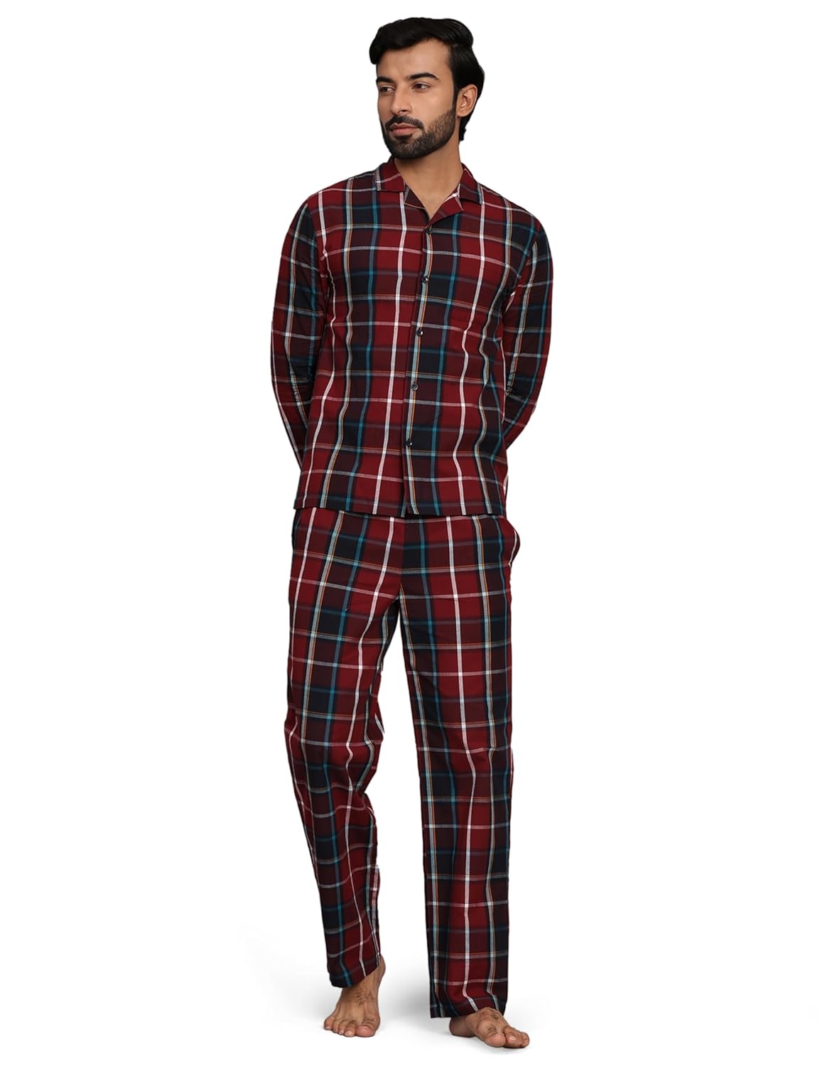 B STORIES Men’s Cotton Regular Fit Full Sleeve Night Suit Set of Shirt and Pyjama